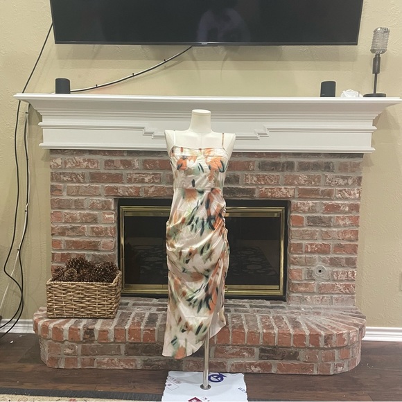 Green & orange abstract patterned satin dress / XS / Excellent condition - Picture 7 of 13